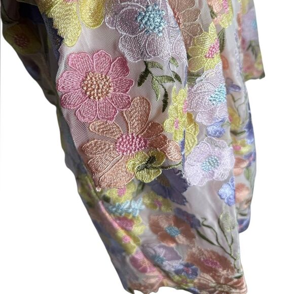 Boston Proper Pastel Embroidered Mesh Three Quarter Sleeve Hip Length Duster XL - Picture 8 of 11